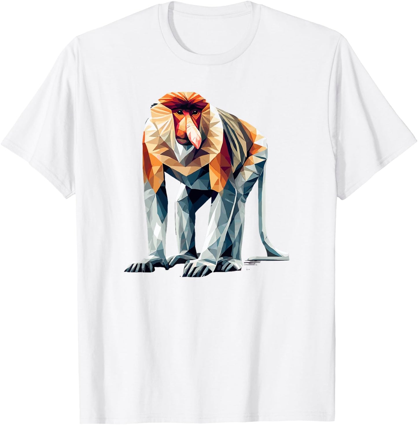 Geometric Art Proboscis Monkey Long-Nosed Monkey T-Shirt - T-Shirt | White