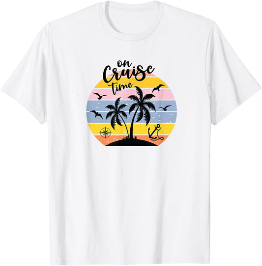 On Cruise Time Funny Coconut Tree Graphic Vintage T-Shirt - T-Shirt | White