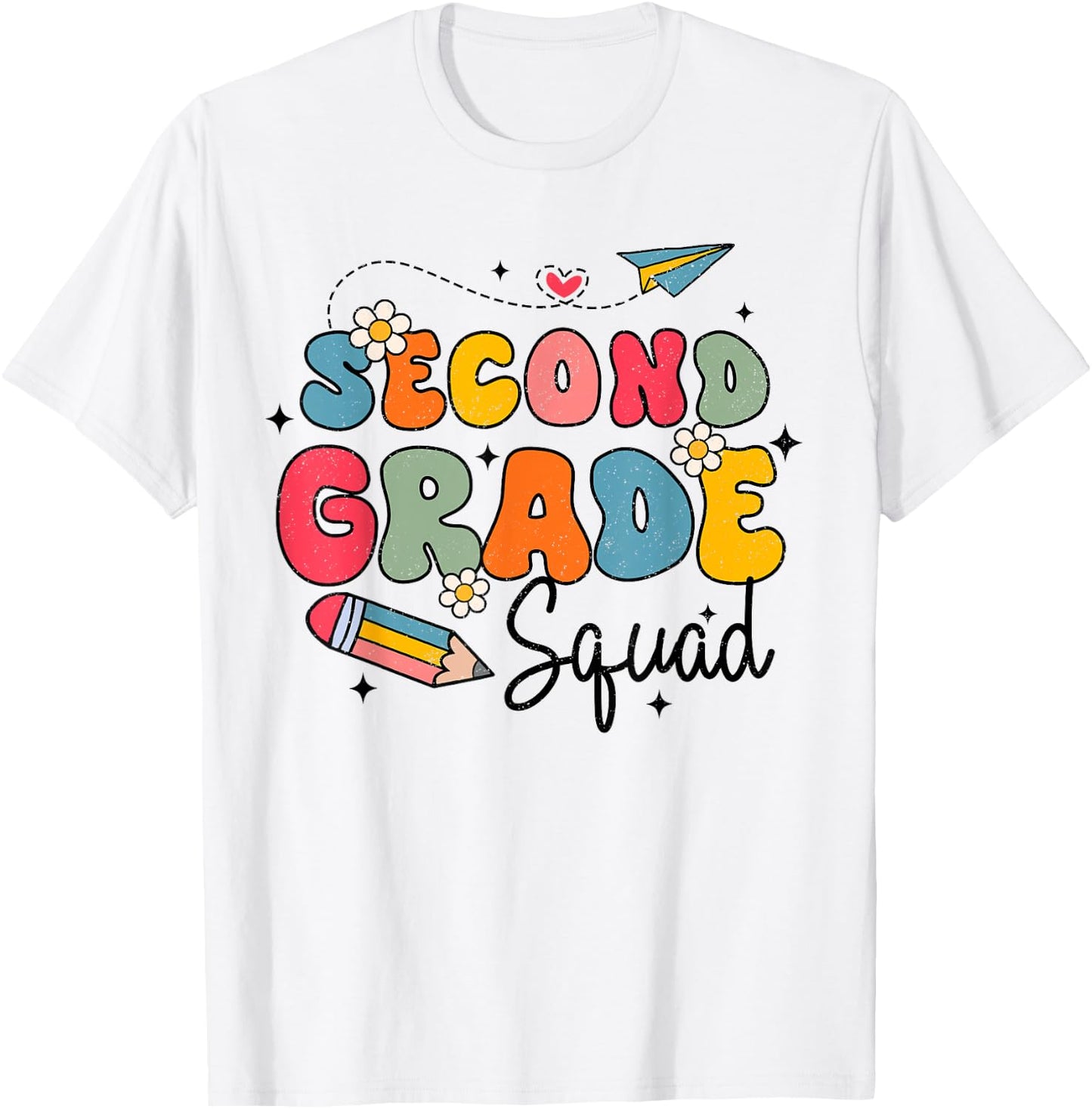 2nd Second Grade Squad Student Teacher Back To School Groovy T-Shirt - T-Shirt | White