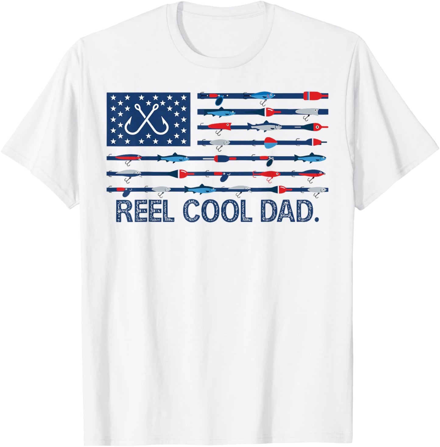 Reel Cool Dad Camo American Flag Fishing Father’s Day T-Shirt - T-Shirt | White