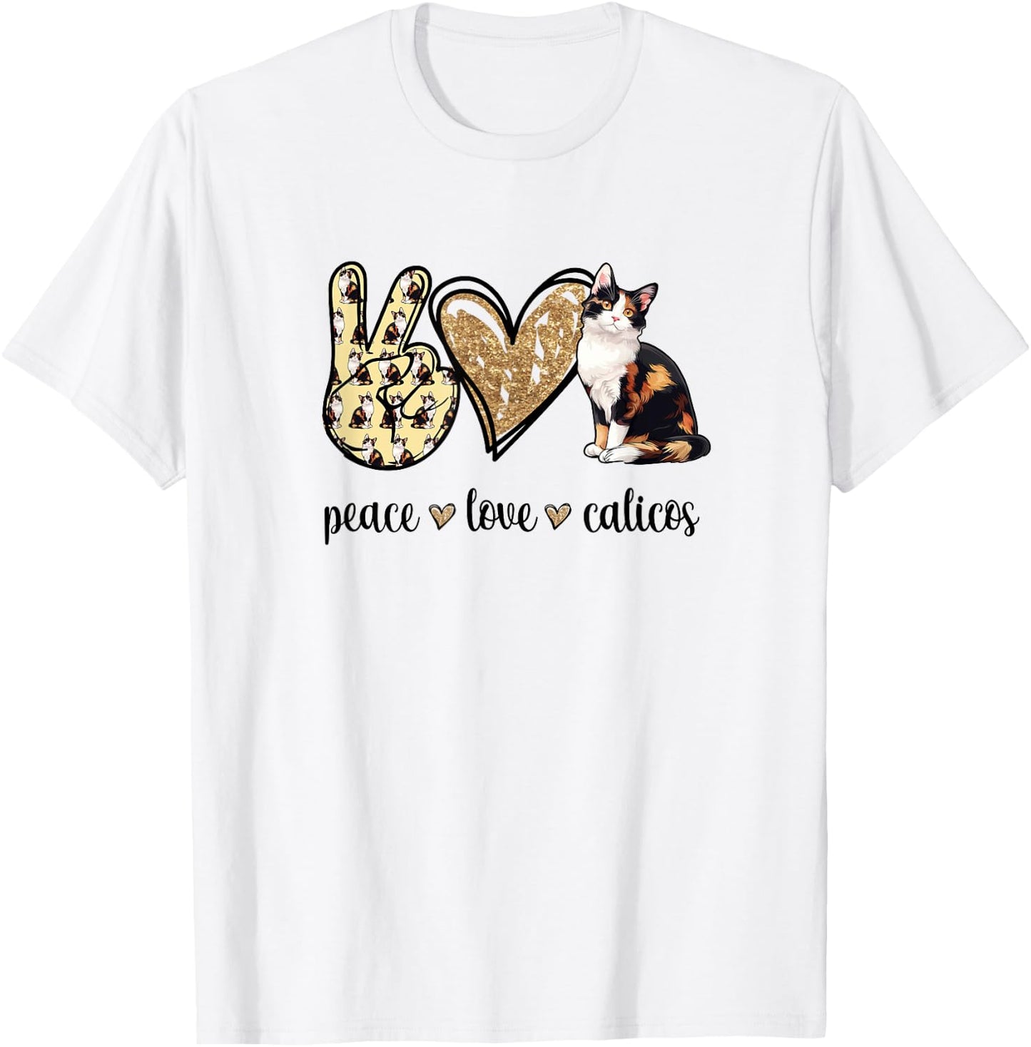 Peace Love Calico Cat Lover T-Shirt - T-Shirt | White
