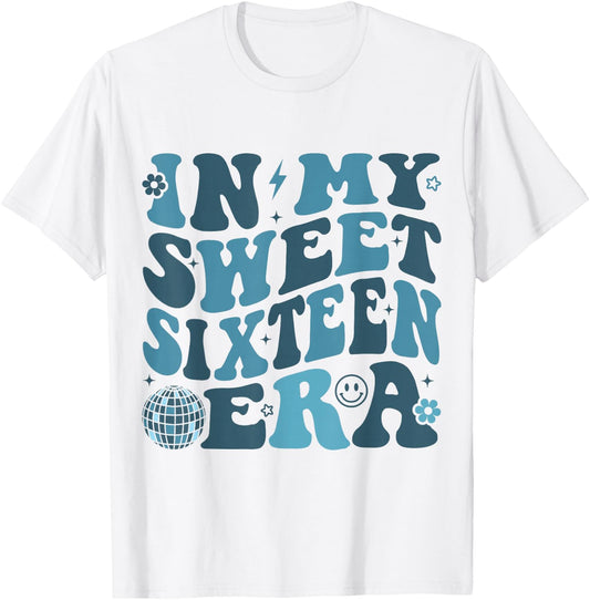 In My Sweet Sixteen Era Groovy Retro Boys Girl 16th Birthday T-Shirt - T-Shirt | White