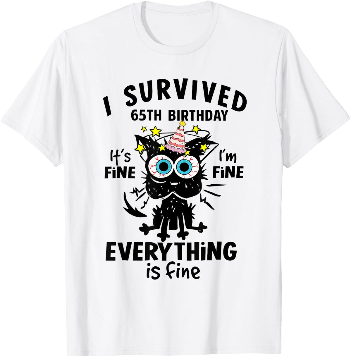I Survived 65th Birthday Cat Lover 65 Years B-day Party Funn T-Shirt - T-Shirt | White