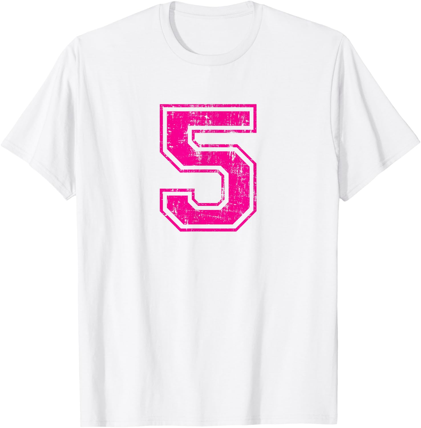 Number 5 Five Varsity Distressed Vintage Sport Team Player's T-Shirt - T-Shirt | White