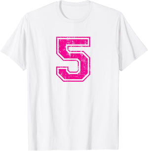 Number 5 Five Varsity Distressed Vintage Sport Team Player's T-Shirt - T-Shirt | White