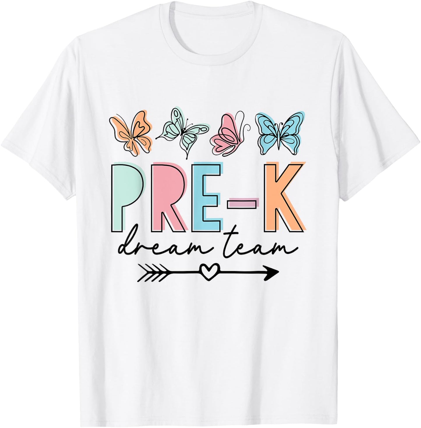 Pre-K Dream Team Butterfly Retro Back To School T-Shirt - T-Shirt | White