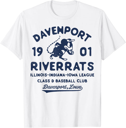 Davenport River Rats Iowa Vintage Defunct Baseball T-Shirt - T-Shirt | White