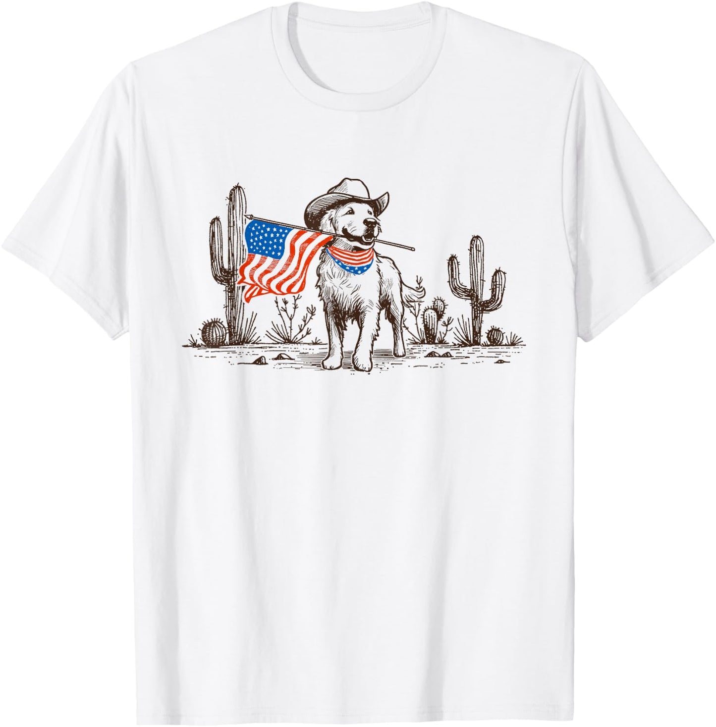 Dog American Flag Dog Cowboy For Dog Dad Men T-Shirt - T-Shirt | White