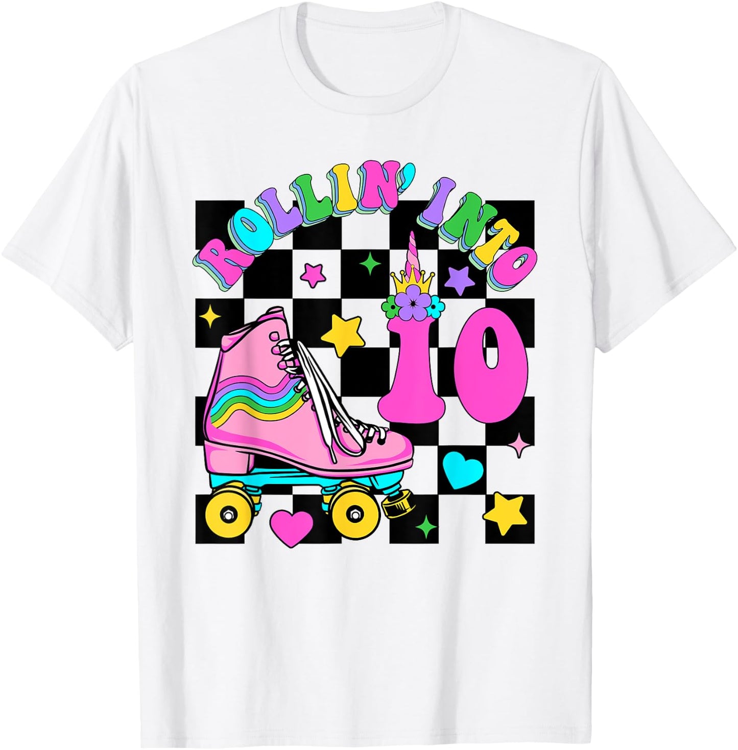 Rolling Into 10 Years Old Skater 10th Birthday Kids Girls T-Shirt - T-Shirt | White