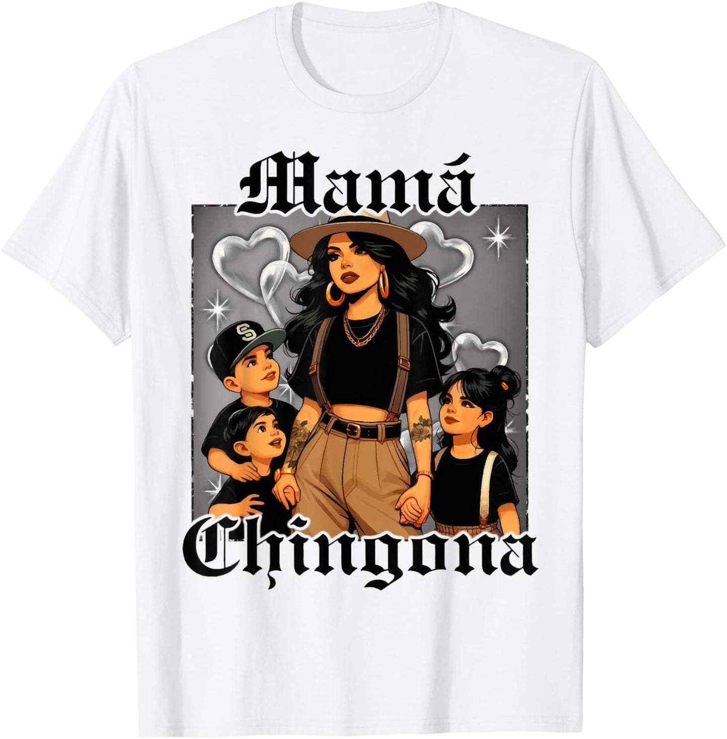 Mama chingona mom of 2 boys and 1 girl T-Shirt - T-Shirt | White
