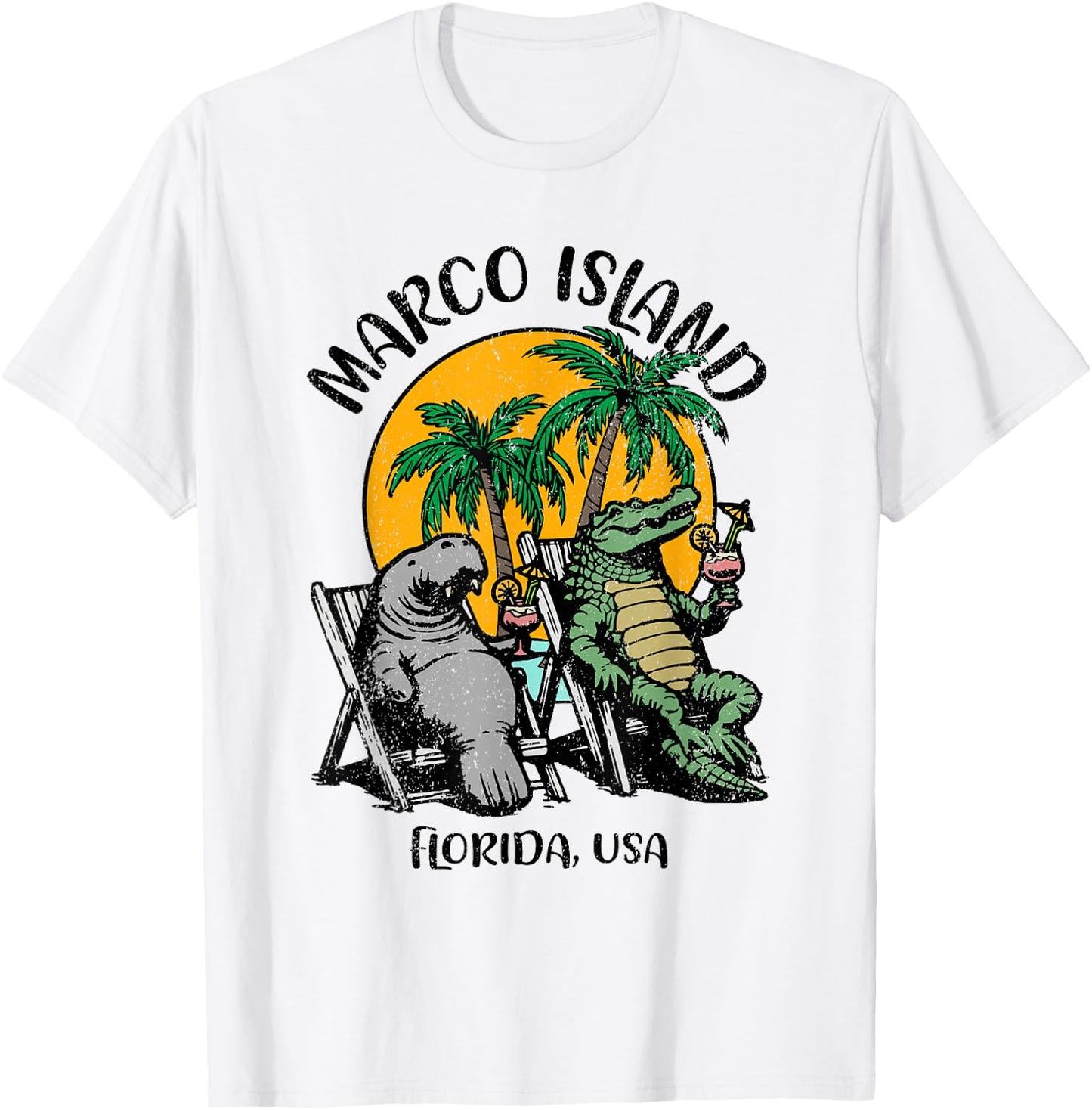 Marco Island Florida USA Funny Manatee Alligator Design T-Shirt - T-Shirt | White