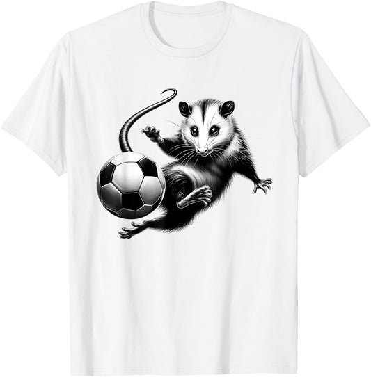 Vintage Possum Playing Soccer Opossum Lover Soccer Player T-Shirt - T-Shirt | White