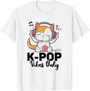 Kpop Vibes Only Merchandise Cat K-Pop Fashion Fangirls T-Shirt - T-Shirt | White