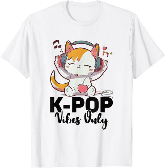 Kpop Vibes Only Merchandise Cat K-Pop Fashion Fangirls T-Shirt - T-Shirt | White