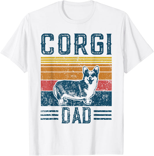 Dog | Corgi Papa - Vintage Welsh Corgi Dad T-Shirt - T-Shirt | White
