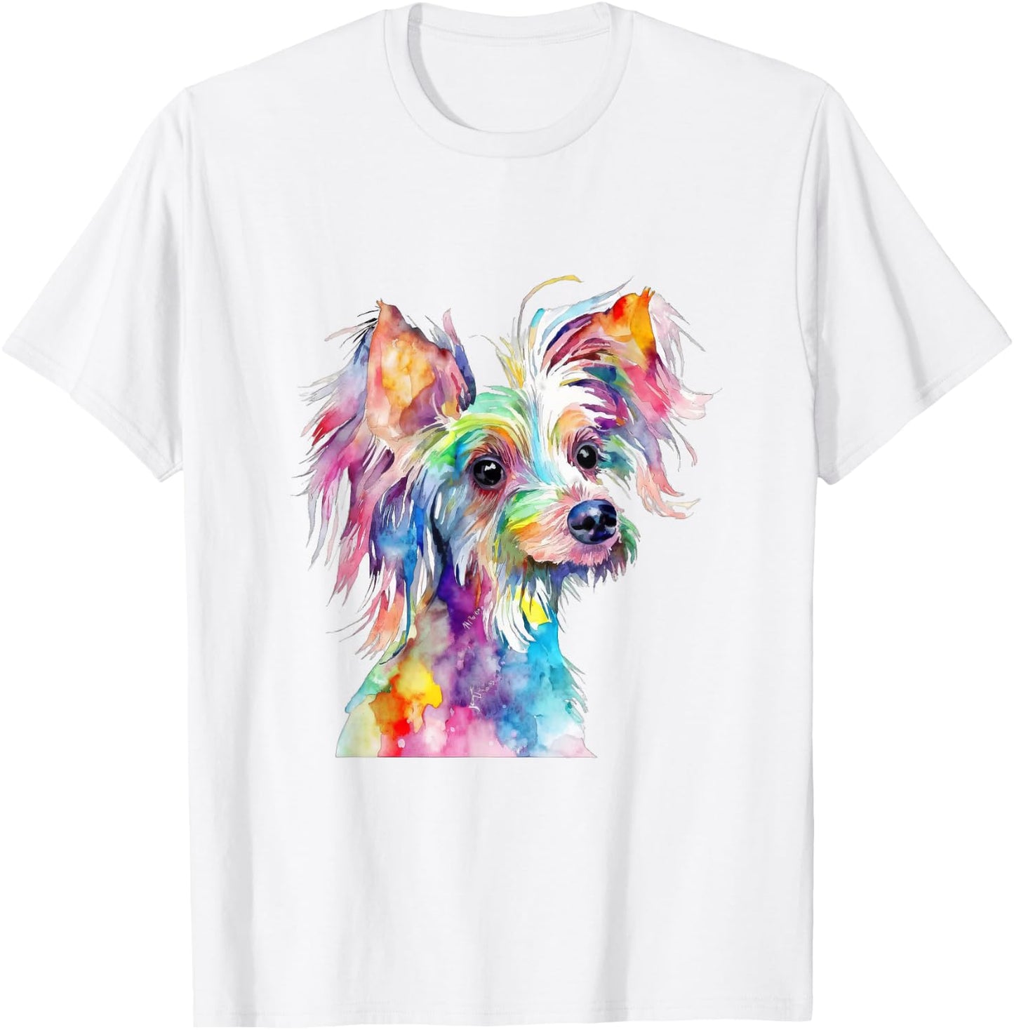 Chinese Crested Dog Colorful Watercolor Dog T-Shirt - T-Shirt | White