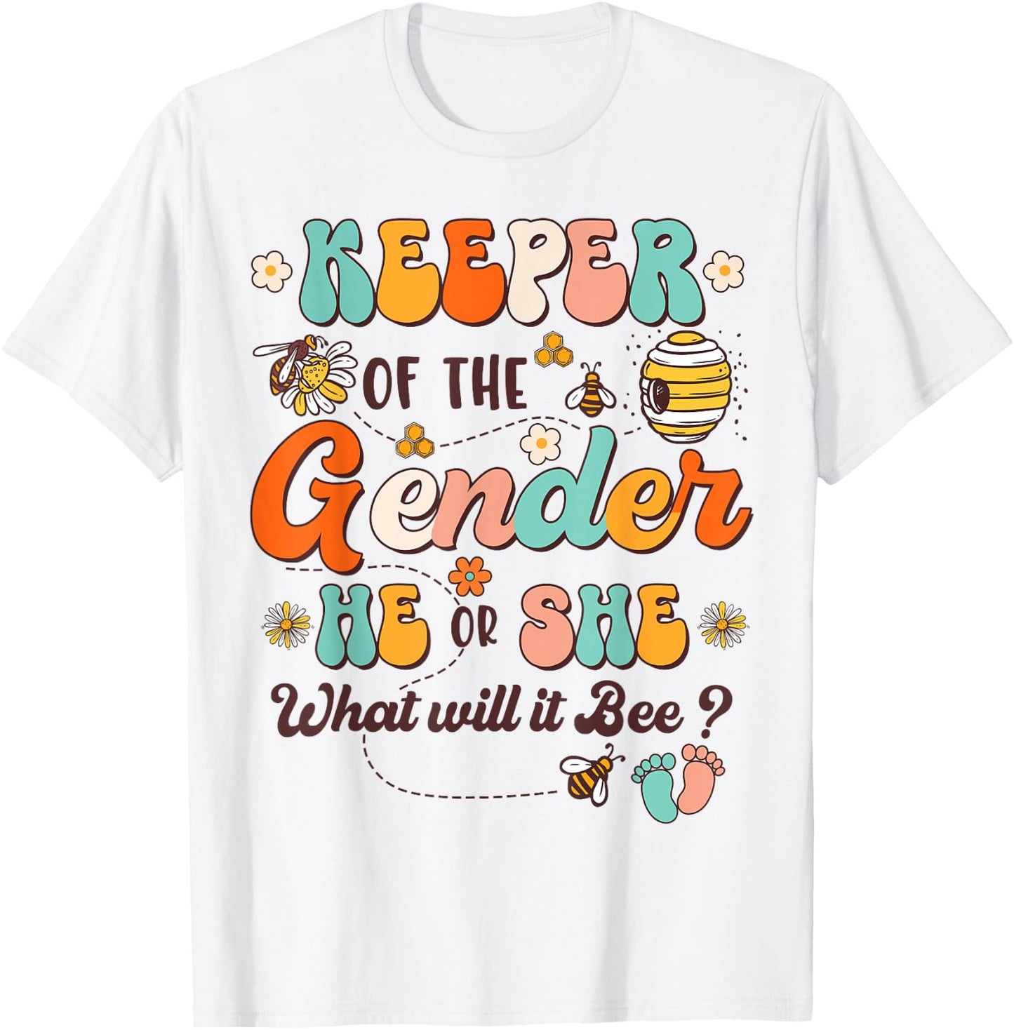 Keeper of Gender Reveal He or She What Will it Bee Retro T-Shirt - T-Shirt | White