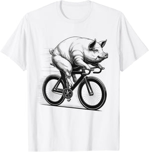 Pig Riding Bike Biker Bicycle Lover Biking T-Shirt - T-Shirt | White