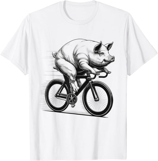 Pig Riding Bike Biker Bicycle Lover Biking T-Shirt - T-Shirt | White