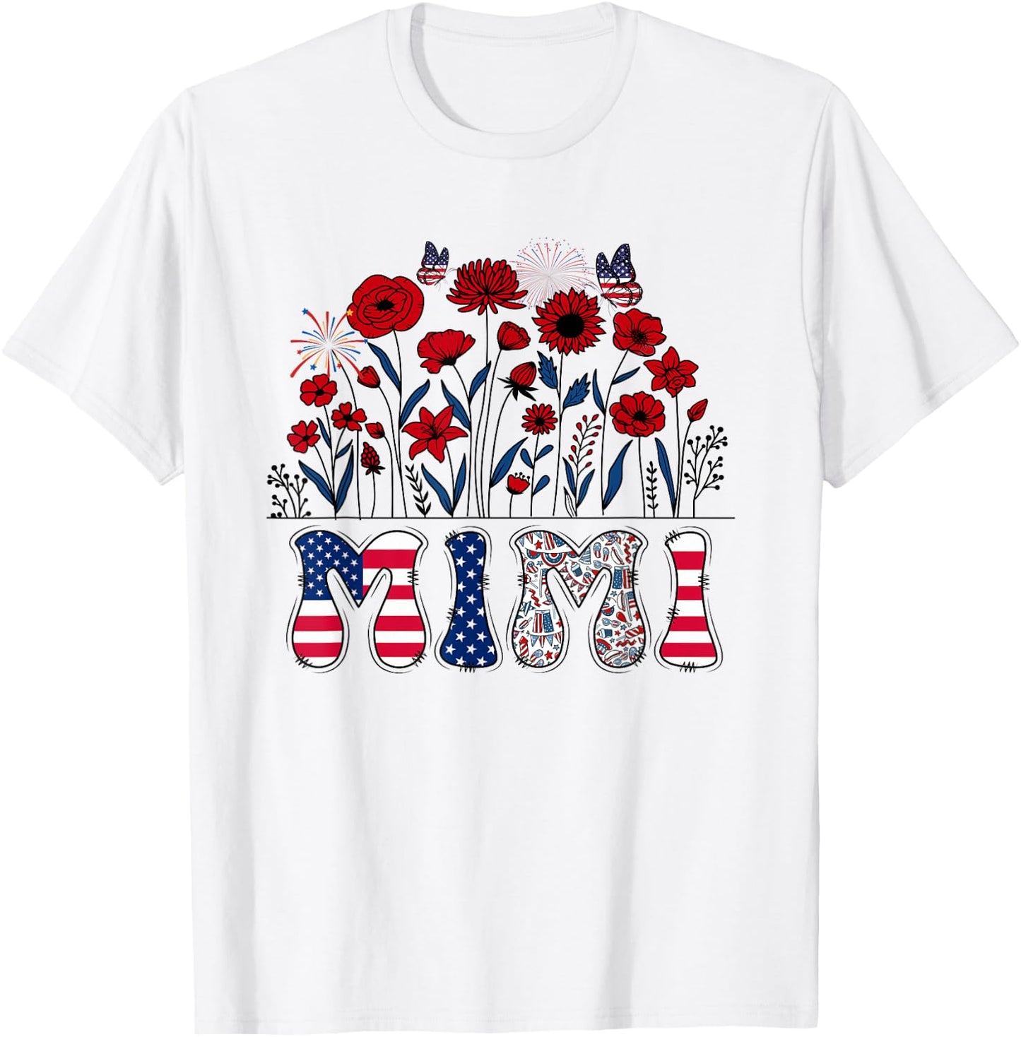 Groovy Mimi 4th of July Patriotic Floral Women Mother's Day T-Shirt - T-Shirt | White