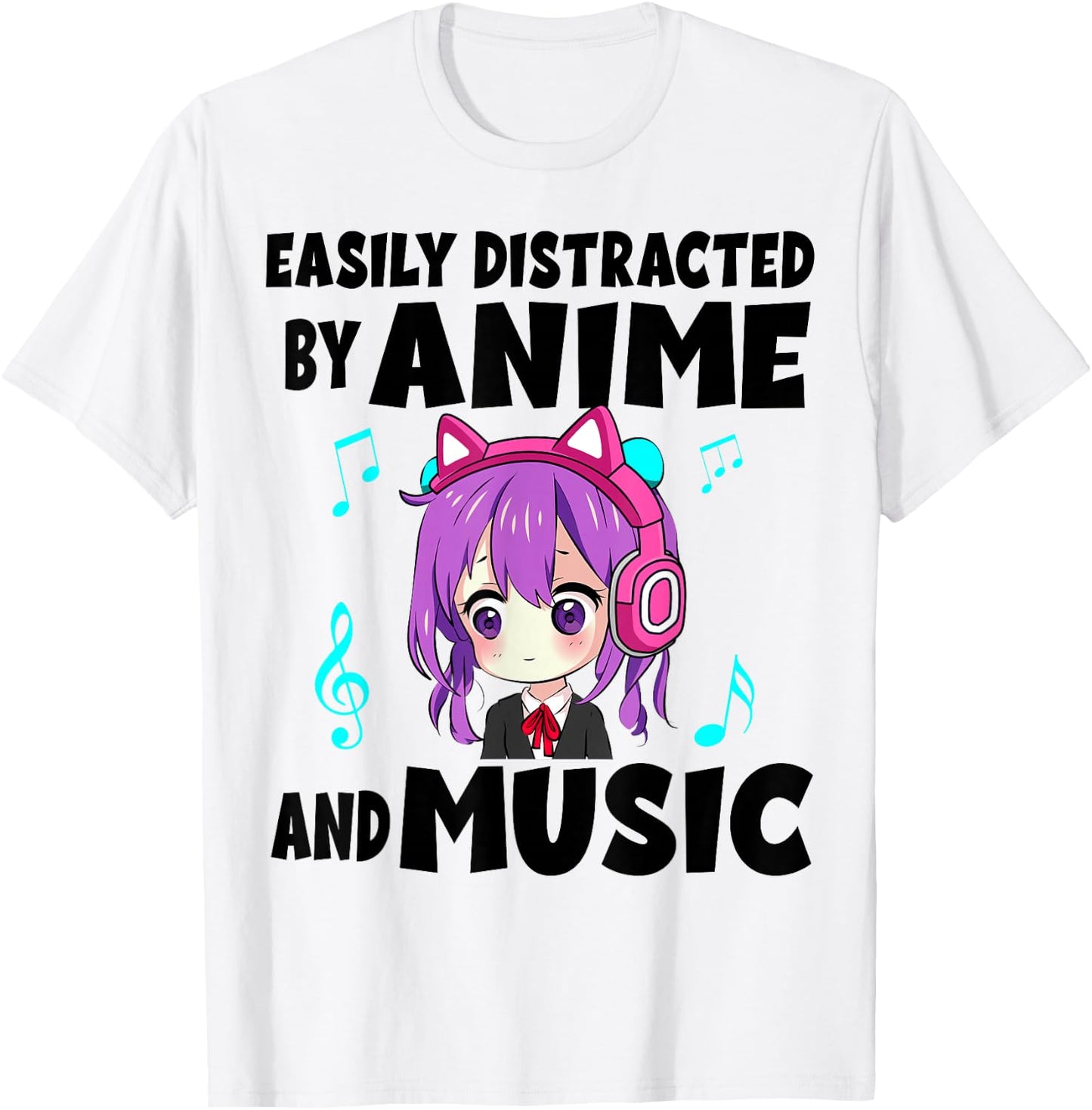 funny Anime and Music Girl for Teen chibi graphic Anime girl T-Shirt - T-Shirt | White