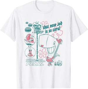 SpongeBob SquarePants Mr. Krabs And Pearl Retro Chest Poster T-Shirt - T-Shirt | White
