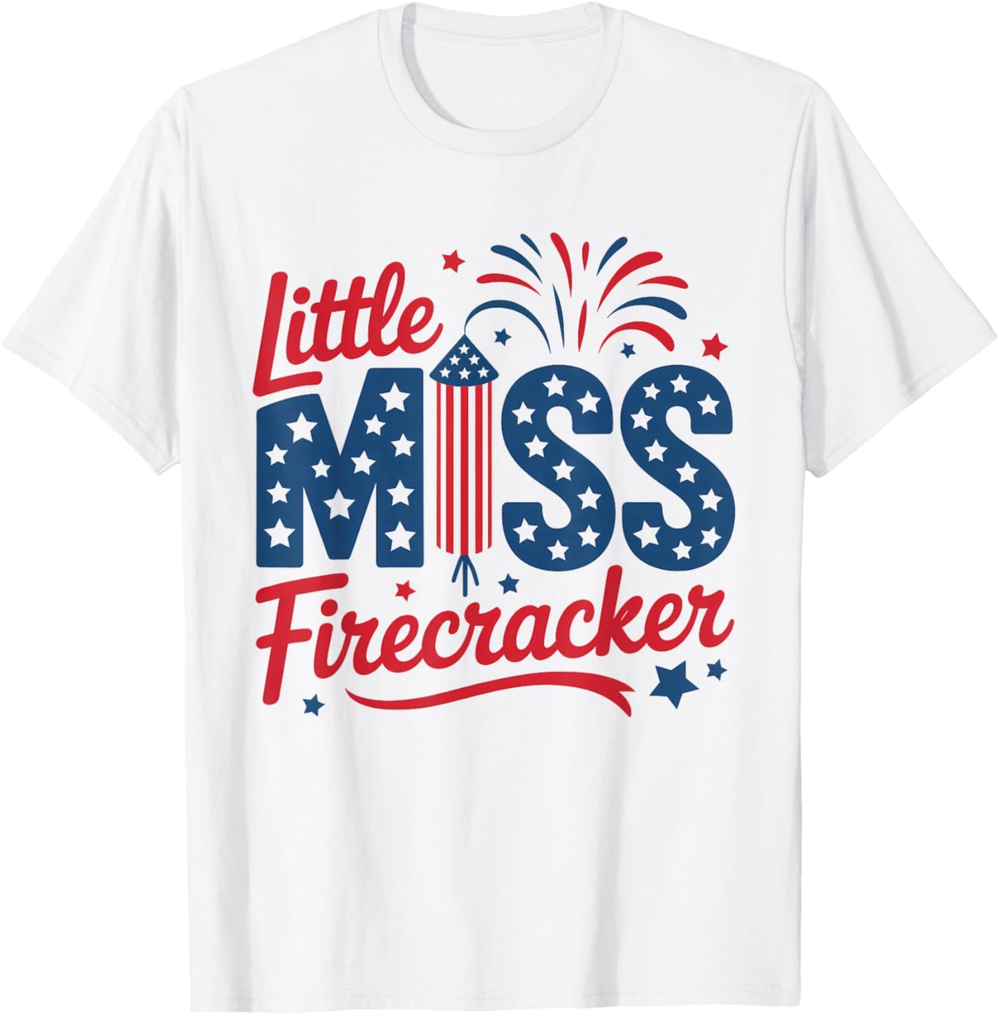 Little Miss Firecracker 4th Of July American Flag Girls Kids T-Shirt - T-Shirt | White