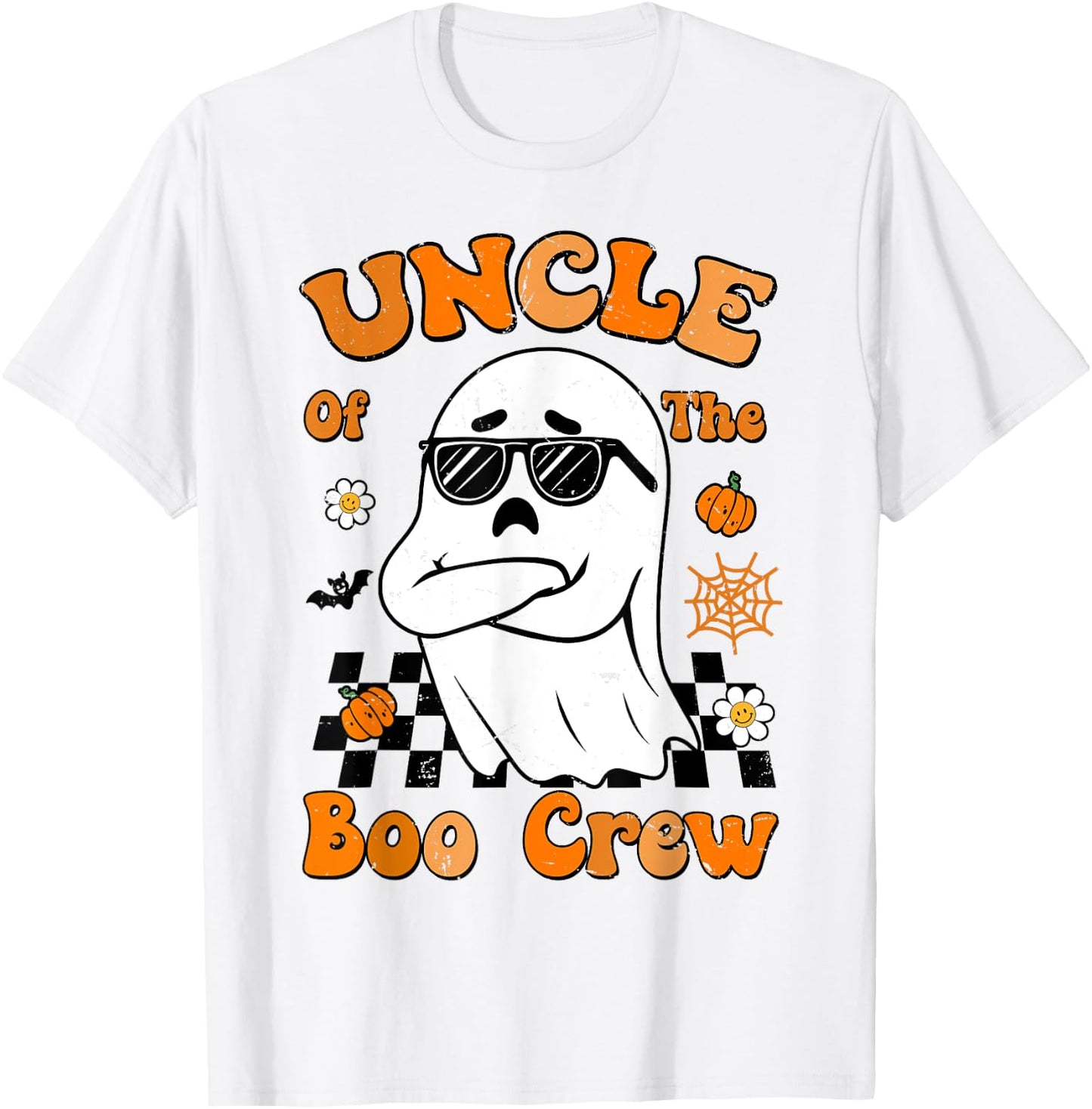 Uncle Of The Boo Crew Groovy Retro Family Halloween Funny T-Shirt - T-Shirt | White