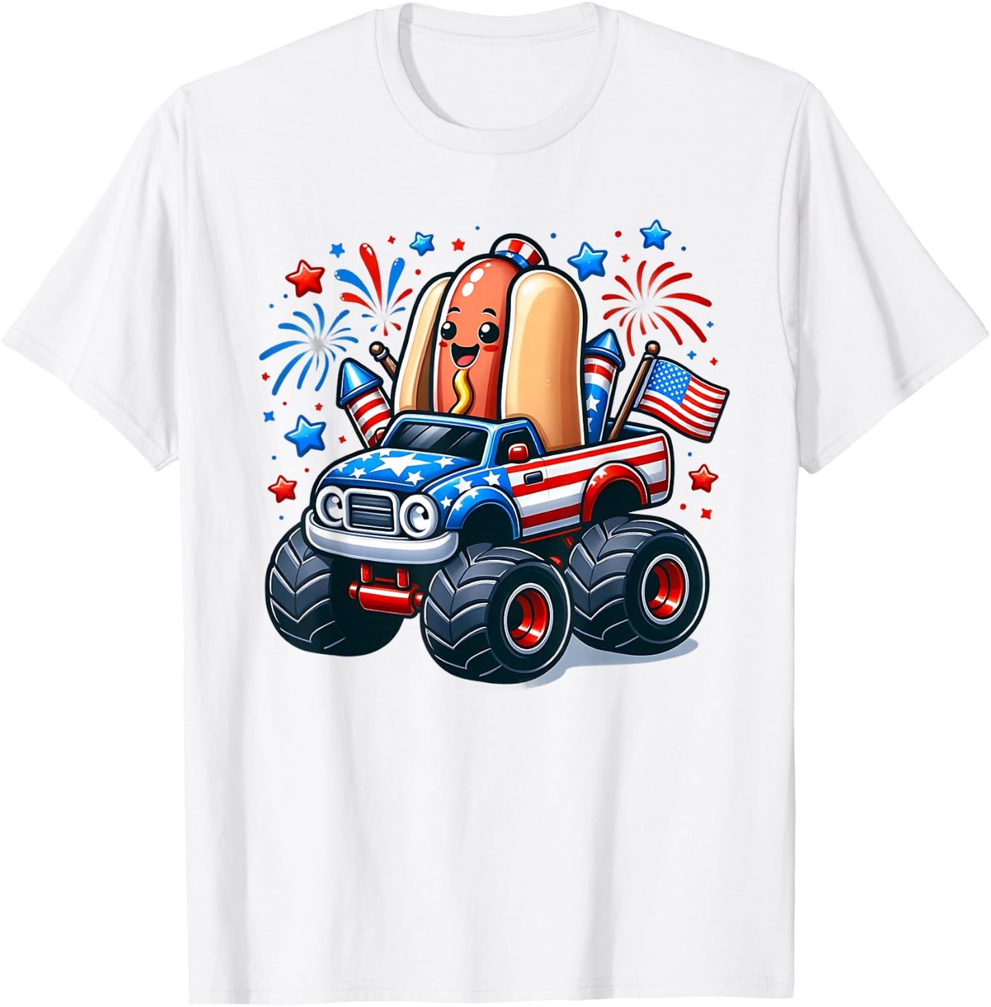 4th of July Shirts Boys Kids Hot Dog Red White Blue USA Flag T-Shirt - T-Shirt | White