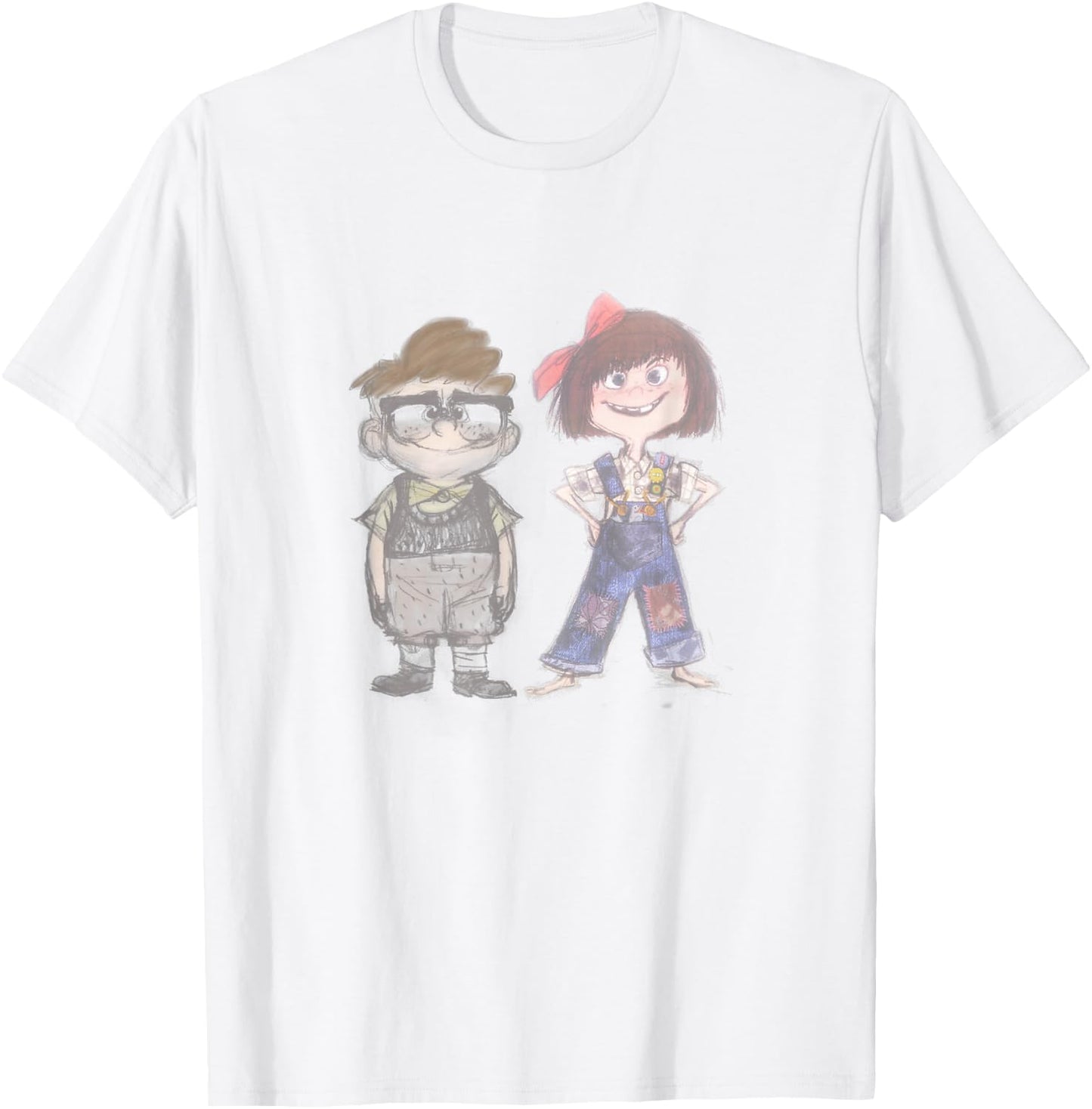 Disney Pixar Up Young Carl & Ellie Cute Vintage Sketch T-Shirt - T-Shirt | White