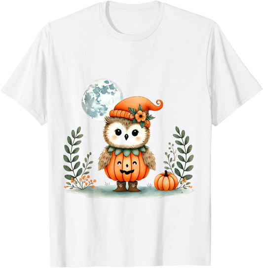 Halloween Owl With Pumpkin Costume Full Moon T-Shirt - T-Shirt | White