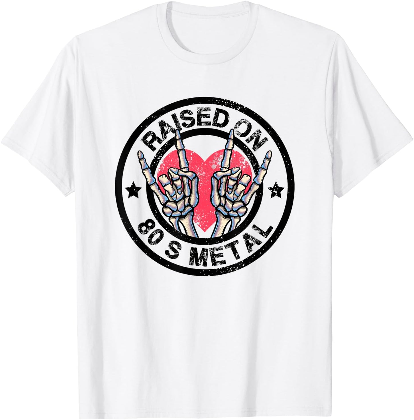 Raised on 80s Metal Skeleton Hand Rock Heavy Metal Concert T-Shirt - T-Shirt | White