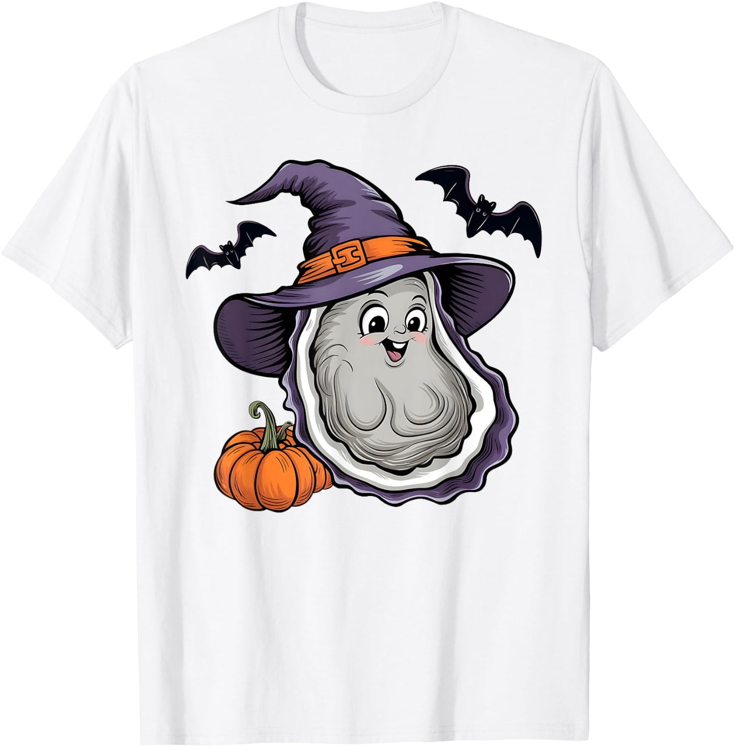 Oyster Scary Pumpkin Bat Funny Witch Hat Oyster Halloween T-Shirt - T-Shirt | White