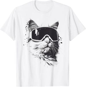 Ski Snowboard Cat Goggles Winter Sports Snowboarder Skiing T-Shirt - T-Shirt | White