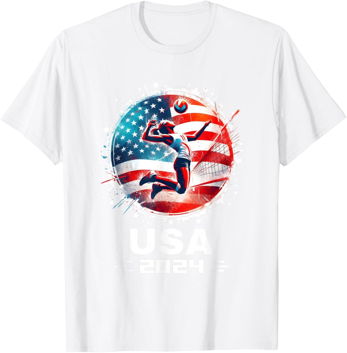 USA Team 2024 United States American Flag Women Volleyball T-Shirt - T-Shirt | White