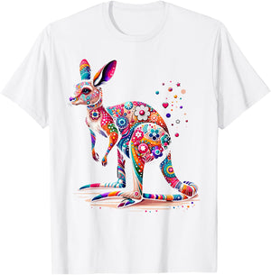 Hobicore Aesthetic Kangaroo Lover Shirt Colorful Kangaroo T-Shirt - T-Shirt | White