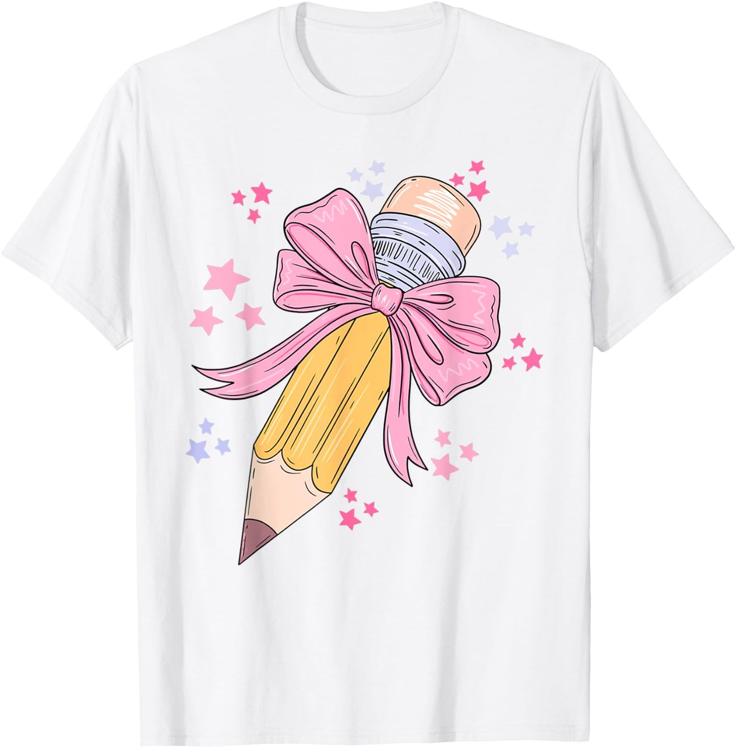 Pencil Coquette Bow Pink Back To School Teachers Girls Kids T-Shirt - T-Shirt | White