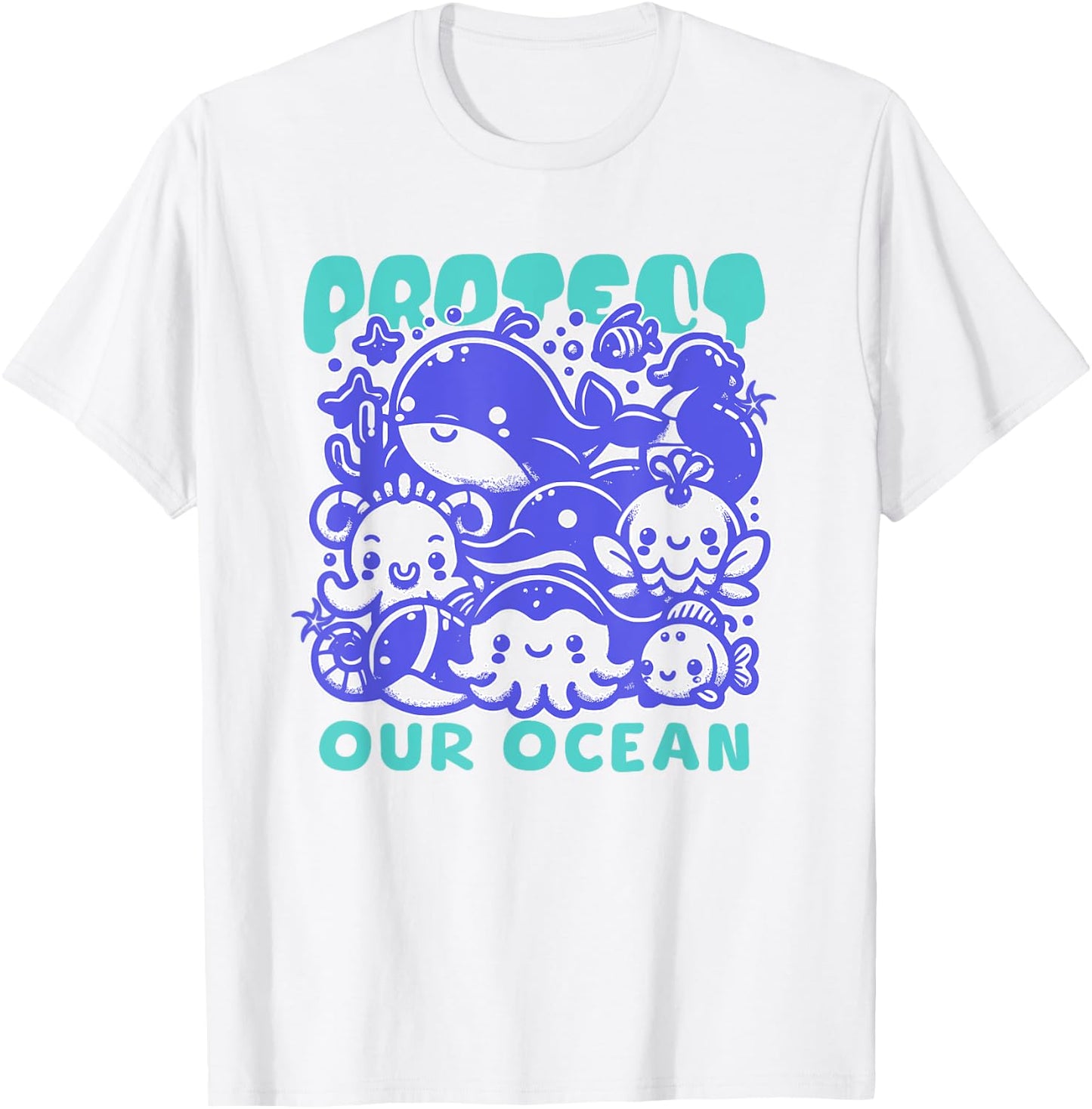 Protect Our Ocean Kawaii Whale World Oceans Day Cute T-Shirt - T-Shirt | White