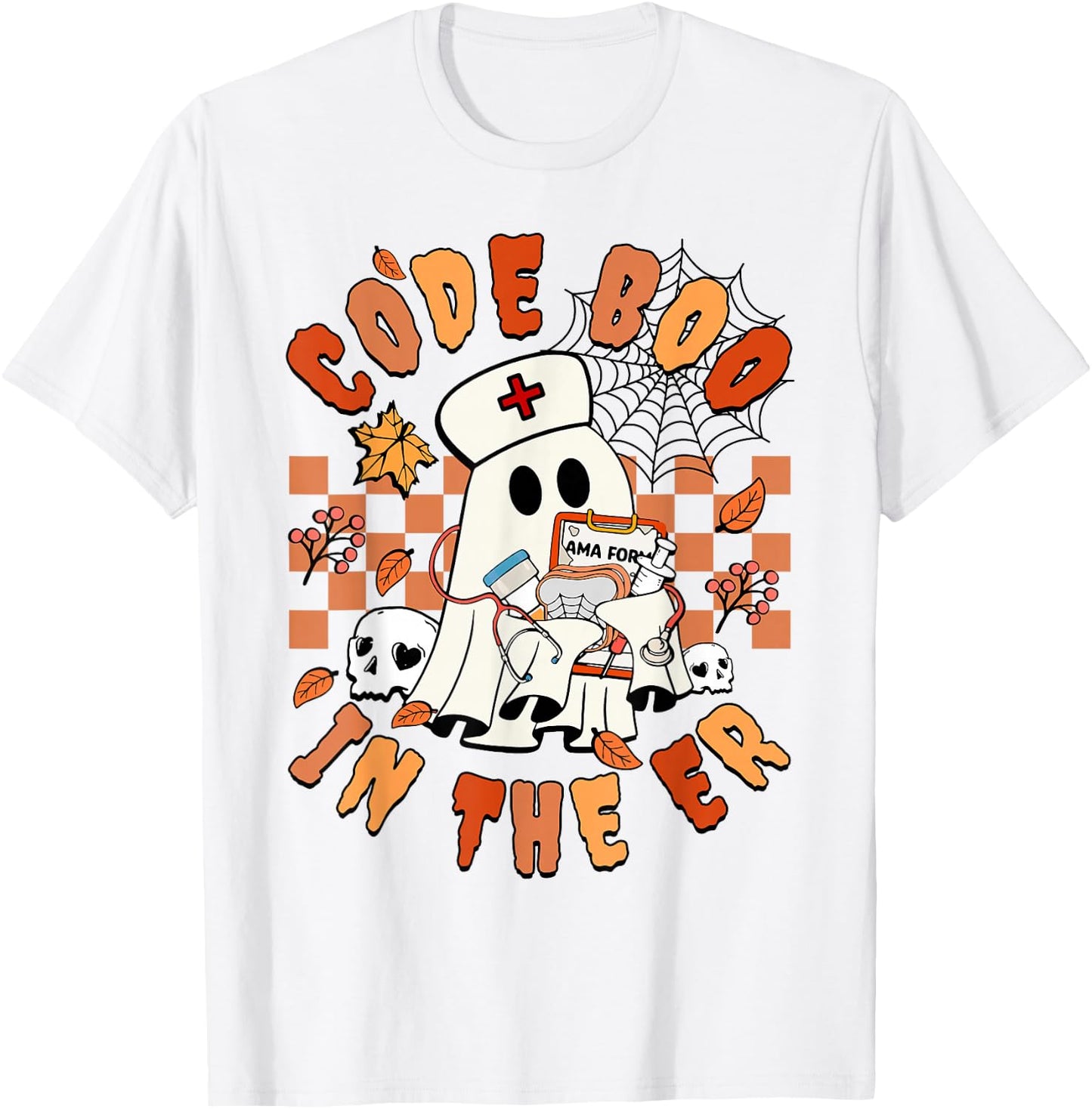 Retro Code Boo In The ER ICU Nurses Ghost Halloween Costume T-Shirt - T-Shirt | White