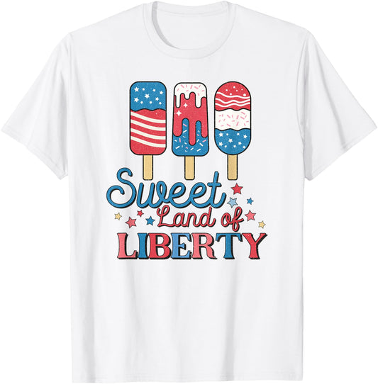 Cute Retro 4th of July Popsicle Patriotic Land of Liberty T-Shirt - T-Shirt | White