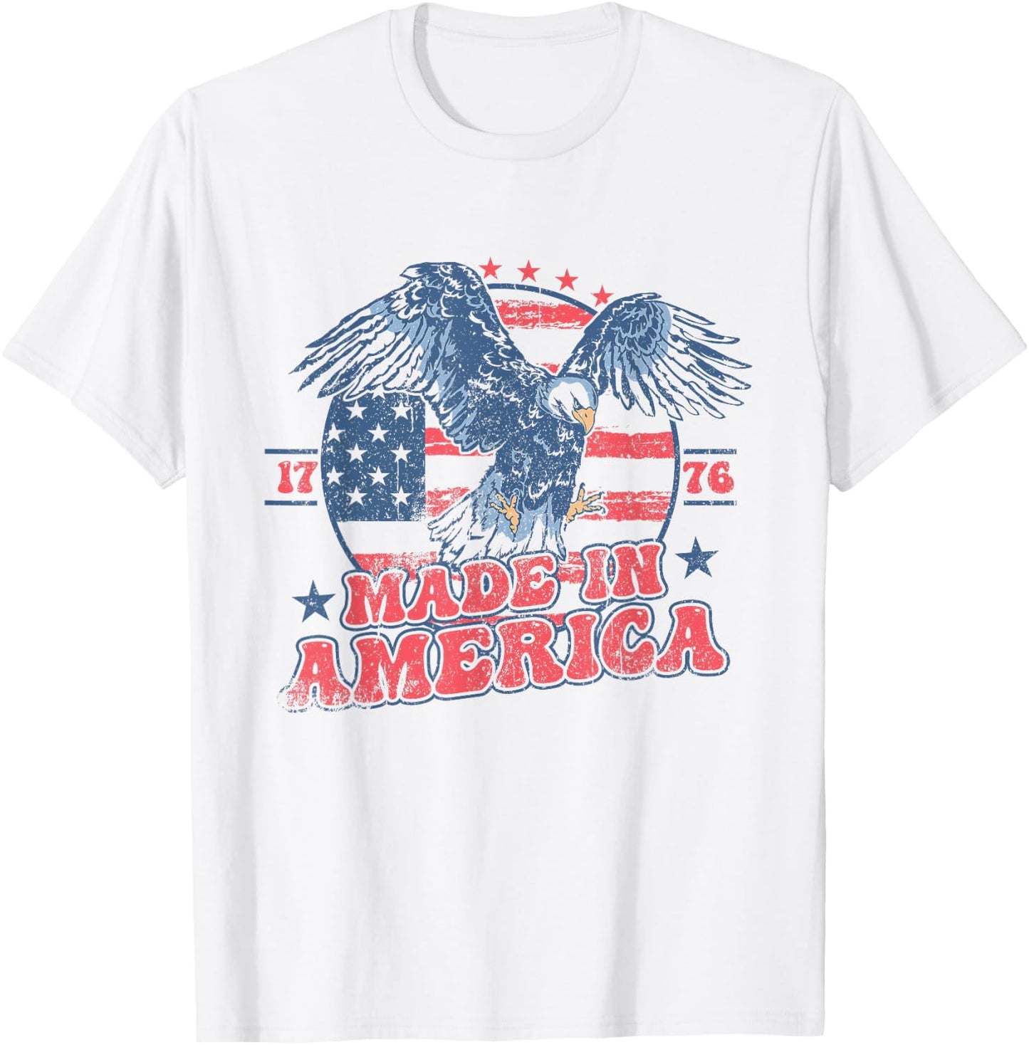 4th of July Groovy Eagle 1776 Made In America Vintage Retro Kids Men T-Shirt - T-Shirt | White