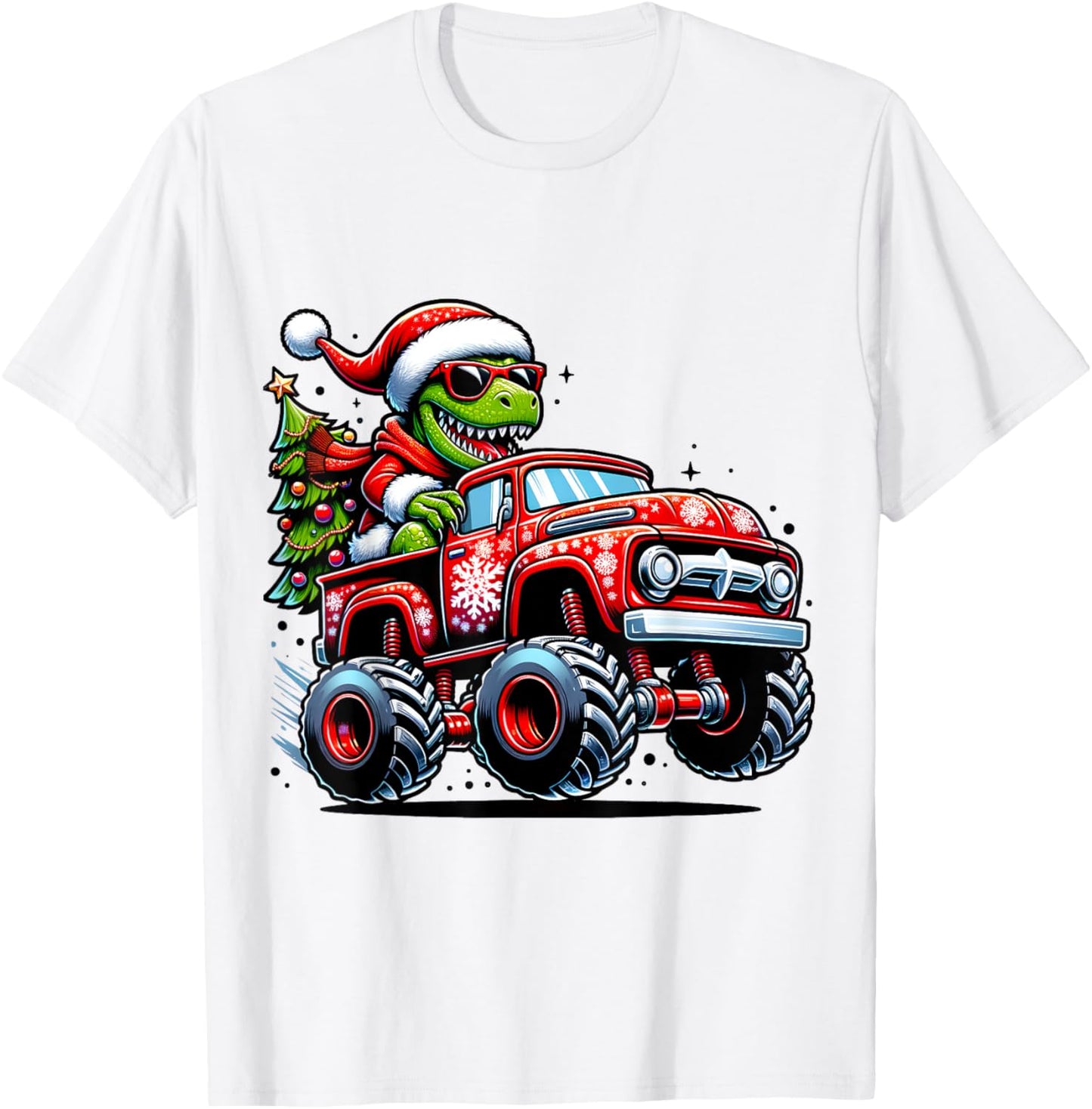Christmas T Rex Monster Truck Boys Dinosaur Santa Xmas Funny T-Shirt - T-Shirt | White