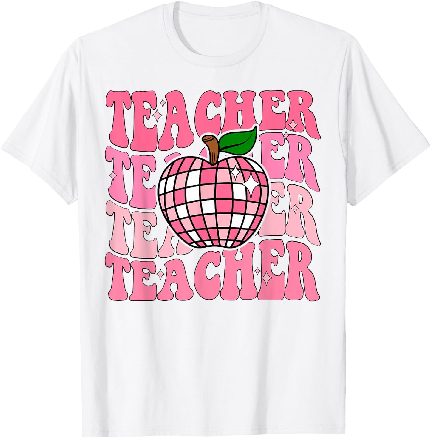 Retro Pink Disco Ball Apple Teacher Colorful Back To School Men Women Girls Kids T-Shirt - T-Shirt | White