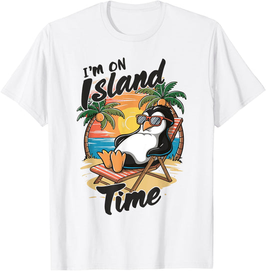 Island vacation Tropical Travel Relax time Penguin Design T-Shirt - T-Shirt | White