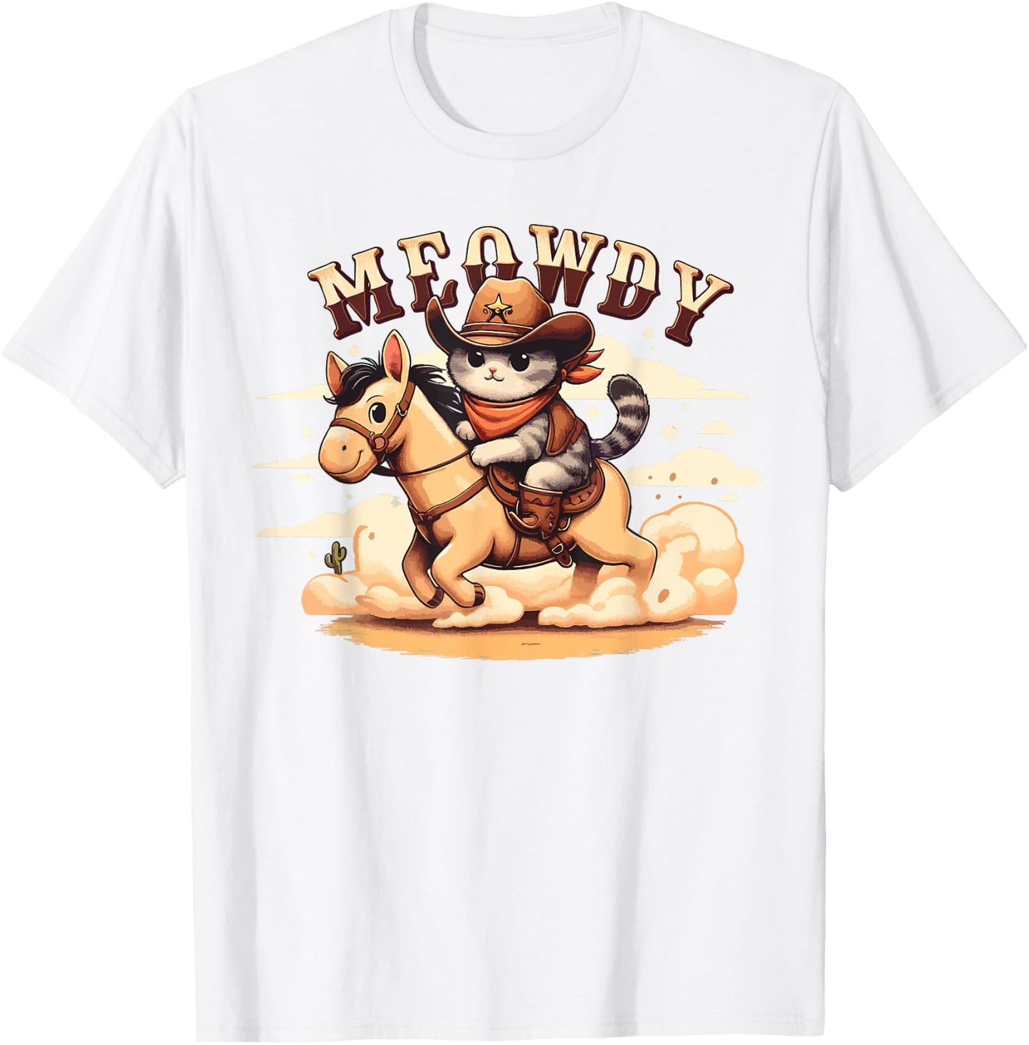 Cat Cowboy Funny Mashup Meowdy Partner Horse Western Country T-Shirt - T-Shirt | White