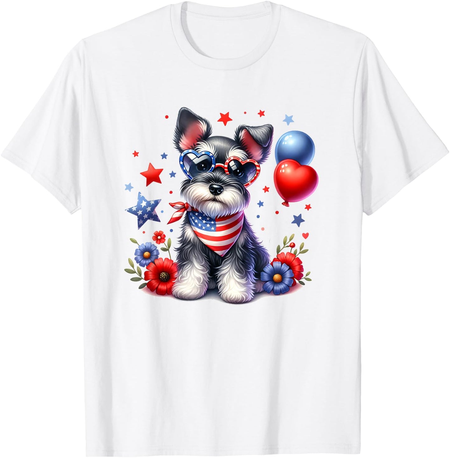 Patriotic Miniature Schnauzer American Flag 4th of July USA T-Shirt - T-Shirt | White