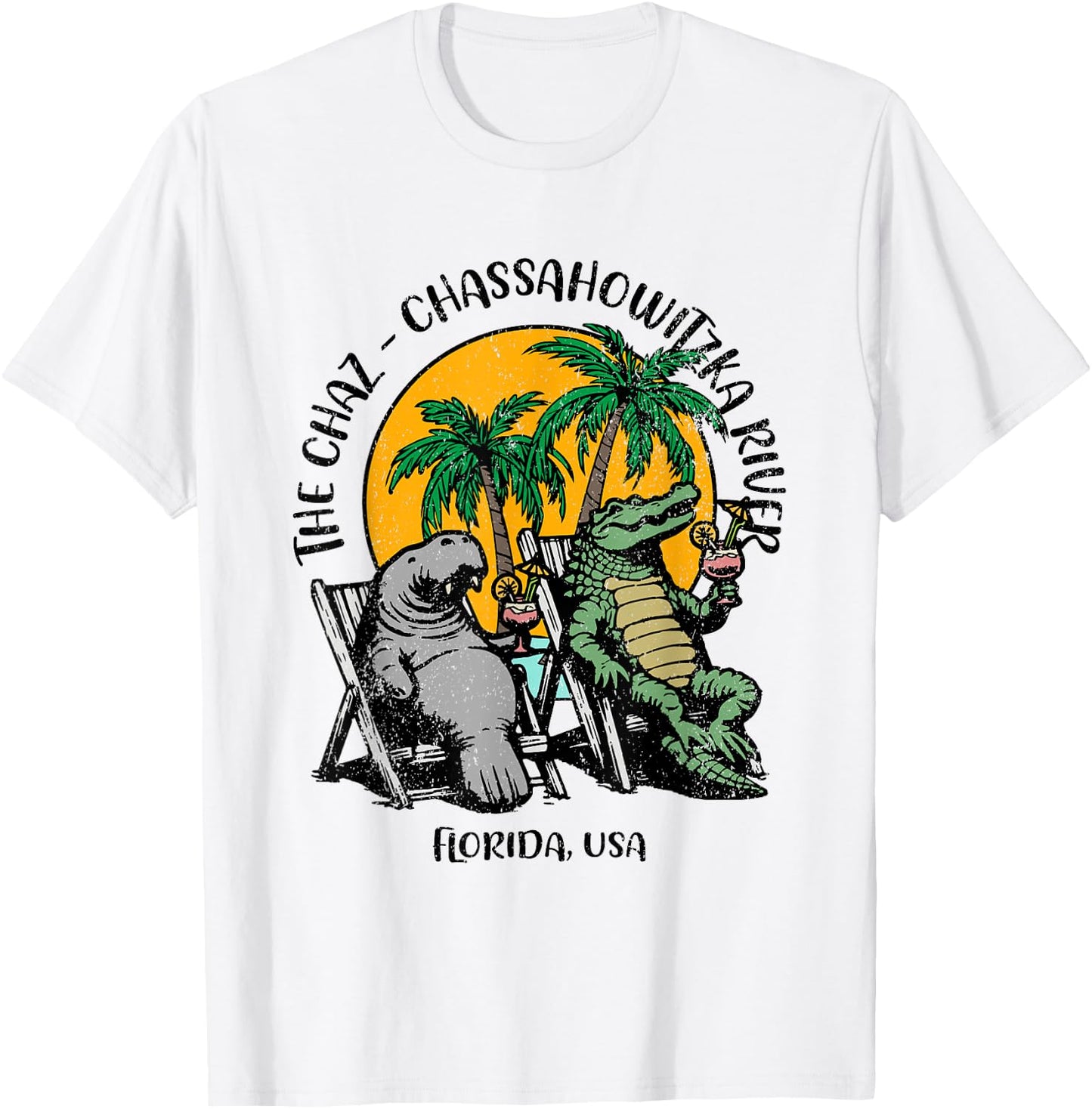 The Chaz Chassahowitzka River FL Manatee Alligator Design T-Shirt - T-Shirt | White