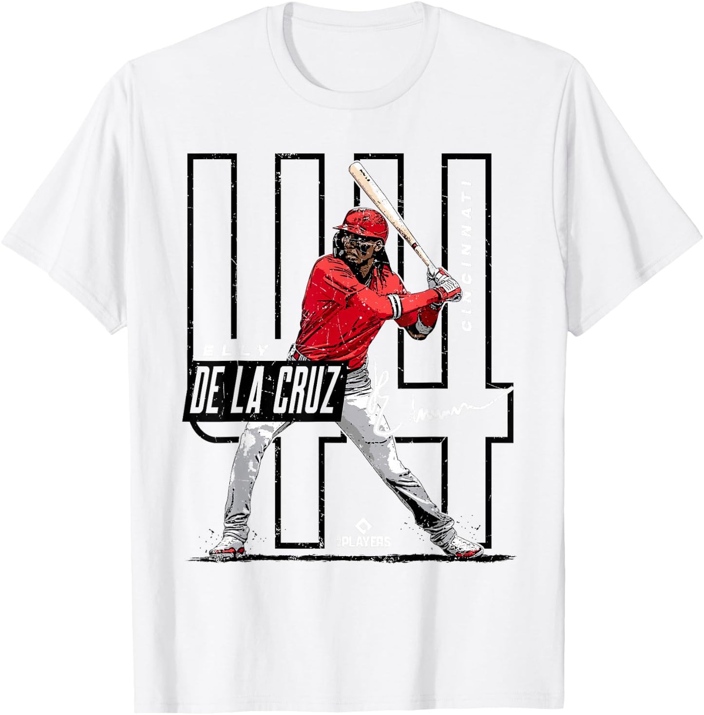 License Champs Elly De La Cruz | Cincinnati MLB Players League | MLBCRU4022 , Small, Red T-Shirt - T-Shirt | White