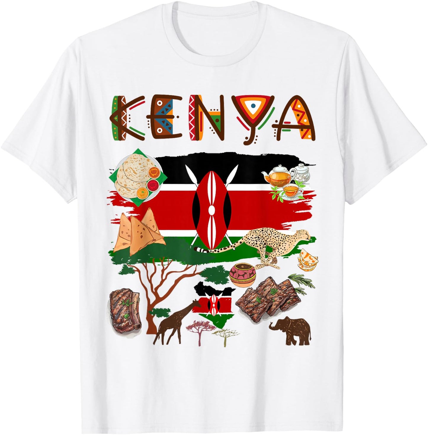 Kenya Flag Outfit Idea For Kids Kenya Food & Kenyan Flag T-Shirt - T-Shirt | White