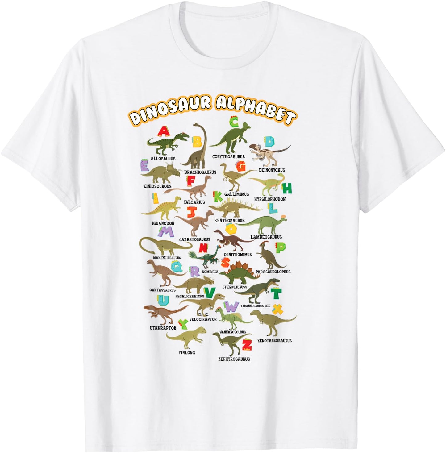 Cute Educational Types Dinosaurs Alphabet A-Z ABC Dino kids T-Shirt - T-Shirt | White